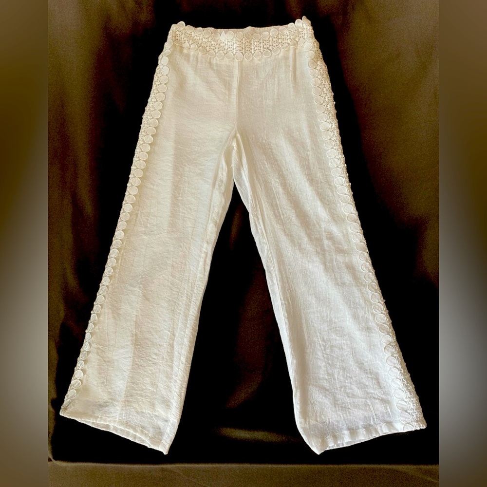 Linen Boho Pants with Lace Details